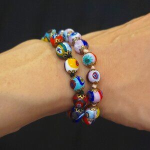 Venetian Glass Beaded Sterling Brass Bracelet